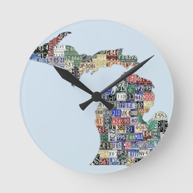 Michigan County License Plate Art Wall Clock Rund Klocka (Framsida)