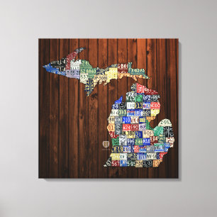 Michigan County License Plate Karta Wrapped Canvas