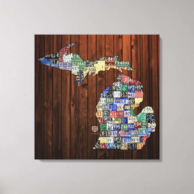 Michigan County License Plate Karta Wrapped Canvas (Framsida)