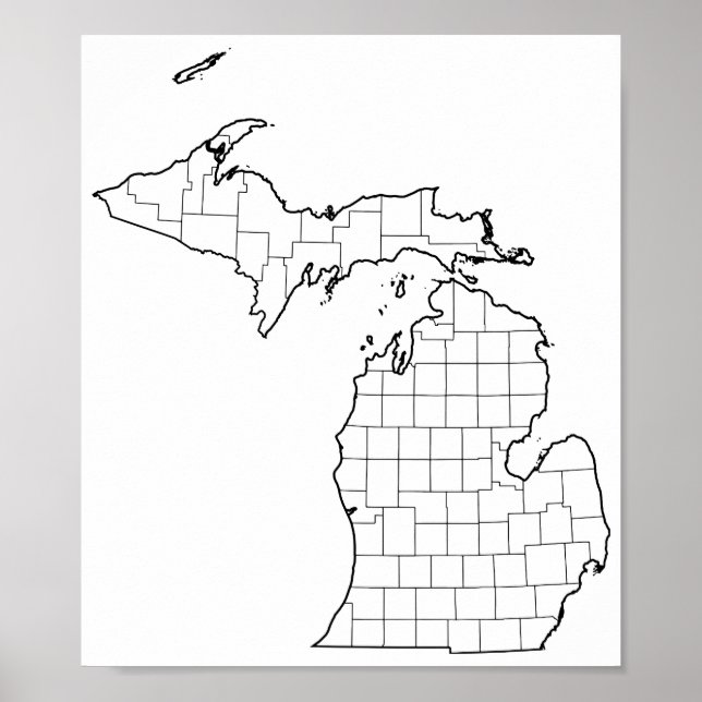 Michigan Countys Blank Outline Karta Poster (Framsidan)