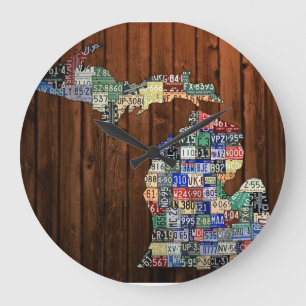 Michigan Countys License Plate Karta Clock Stor Klocka