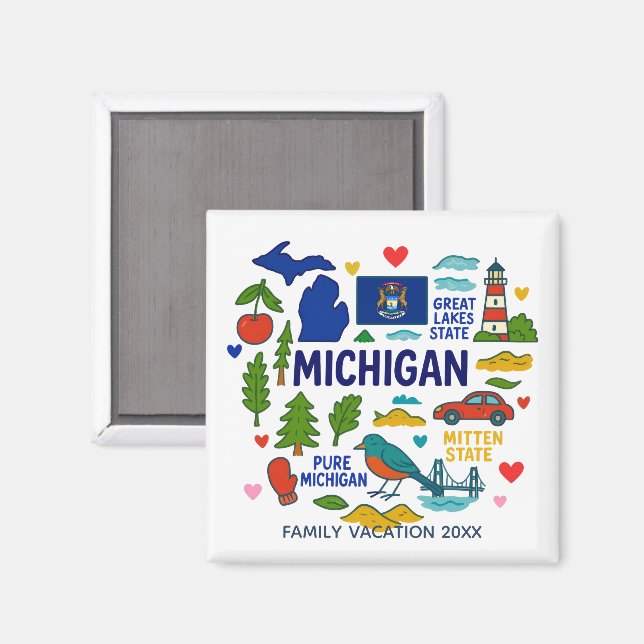 Michigan Custom Family Trip Keepsake Magnet (Front/Back)