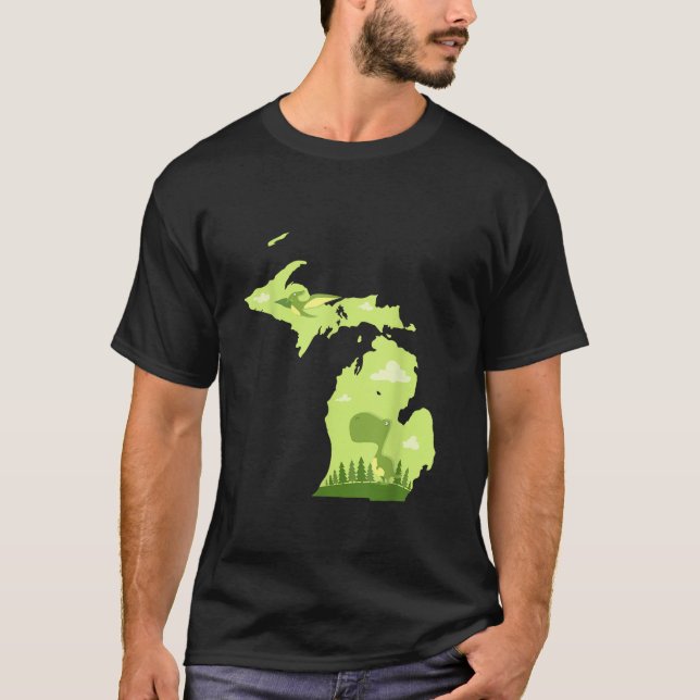 Michigan Cute T rex Dinosaur Stater Kids Gift T Shirt (Framsida)