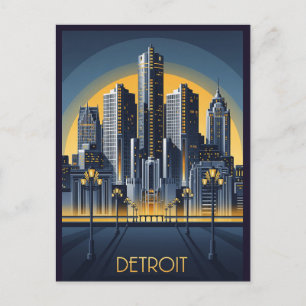 Michigan Detroit Art Deco Stil Vykort