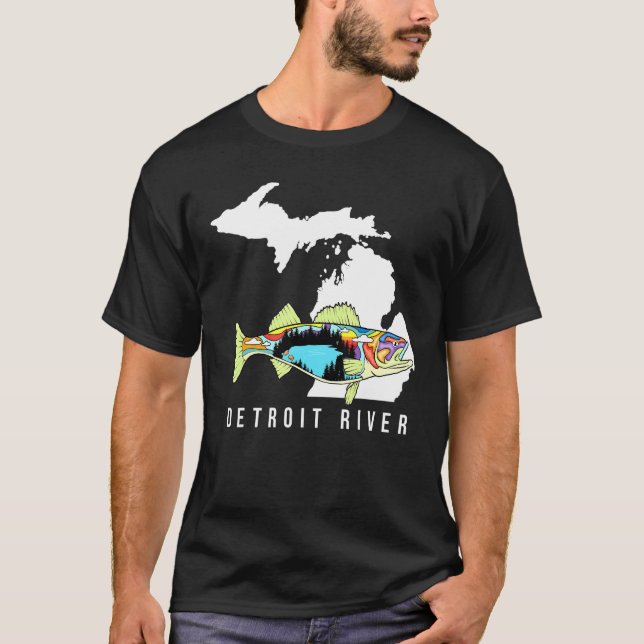 Michigan Detroit River Walleye Fishing Freshwater T Shirt (Framsida)