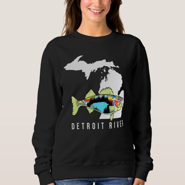 Michigan Detroit River Walleye Fishing Freshwater T Shirt (Framsida)