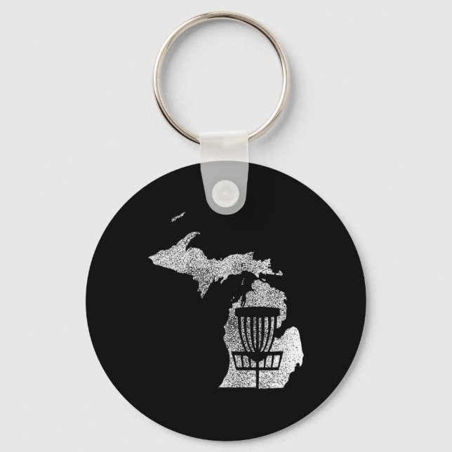Michigan Discgolf Stat Med Korg Distressed Grafik Nyckelring (Framsida)