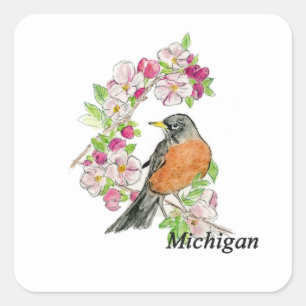 Michigan-fågel och blomma fyrkantigt klistermärke