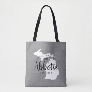 Michigan Family Monogram State Tote Bag Tygkasse