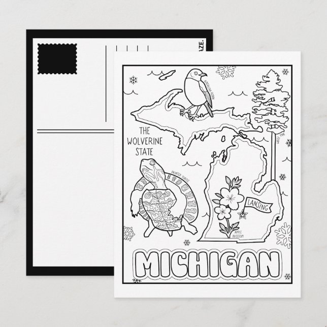 michigan färglägg mig collage vykort (Fram/baksida)