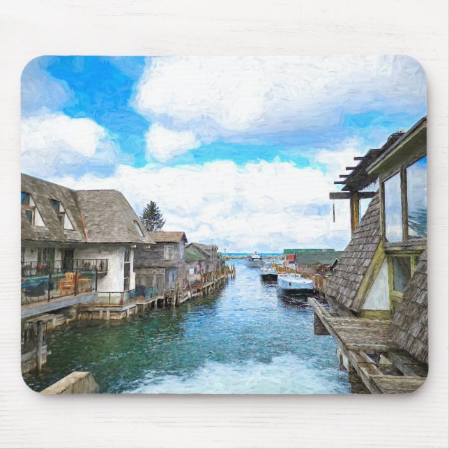 Michigan Fish Town Painting Mouse Pad Musmatta (Framsidan)