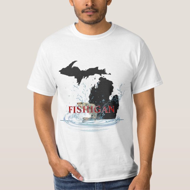 Michigan Fisherman Humor T Shirt (Framsida)