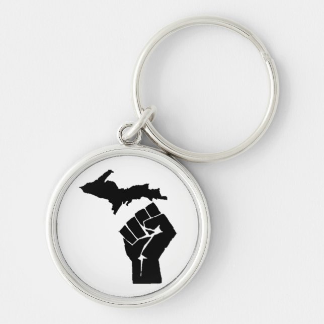 Michigan Fist Rund Silverfärgad Nyckelring (Framsidan)