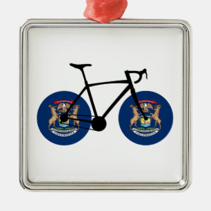 Michigan Flagga Cycling Julgransprydnad Metall