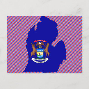 Michigan Flagga Karta Vykort