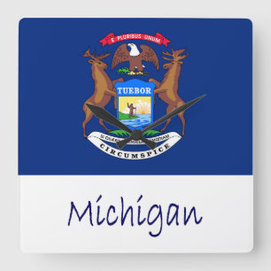 Michigan flagga och namn fyrkantig klocka