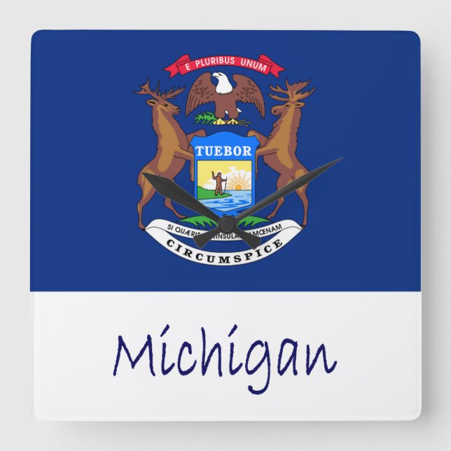 Michigan Flagga och Namn Fyrkantig Klocka (Framsida)