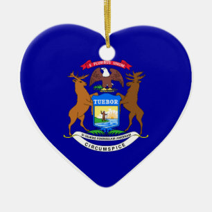 Michigan flaggahjärta julgransprydnad keramik