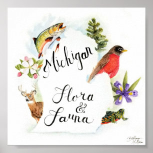 "Michigan Flora & Fauna" Skriv ut Poster