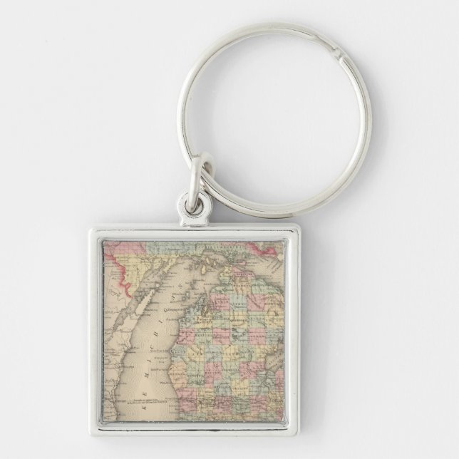 Michigan Fyrkantig Silverfärgad Nyckelring (Framsidan)