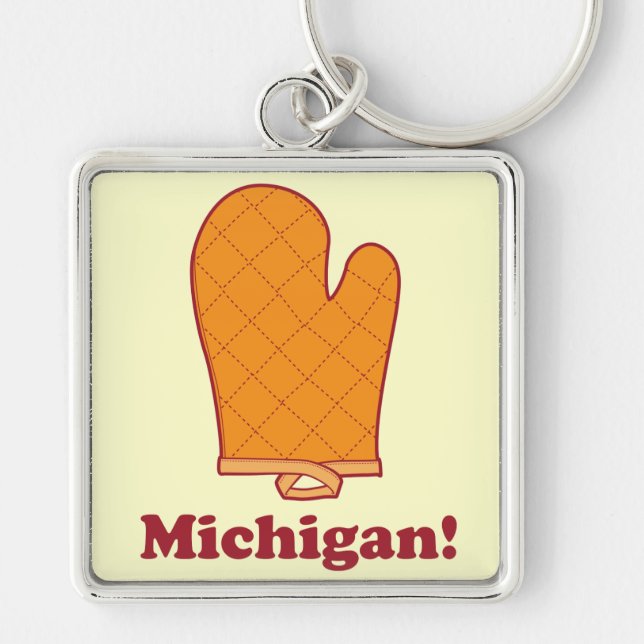 Michigan Fyrkantig Silverfärgad Nyckelring (Framsidan)