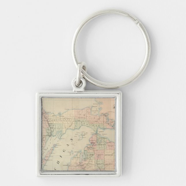 Michigan Fyrkantig Silverfärgad Nyckelring (Framsidan)