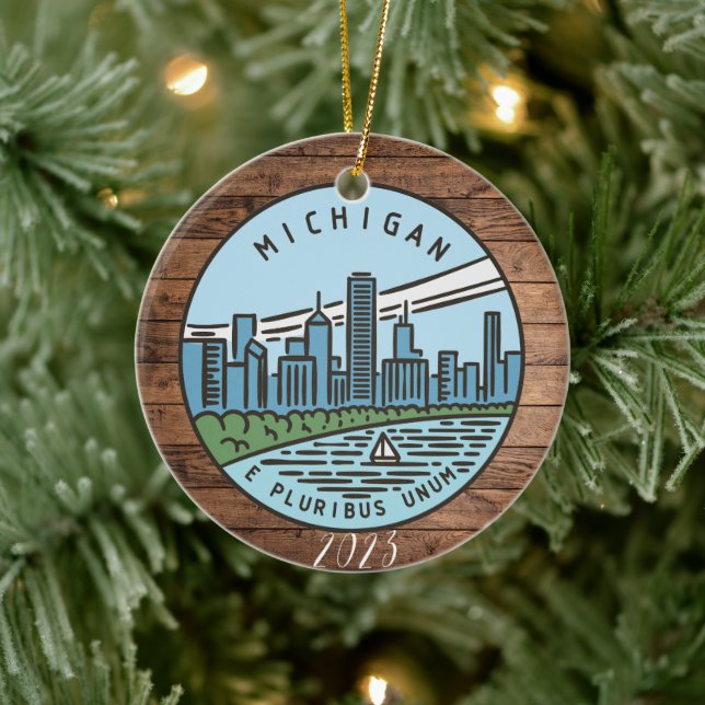 Michigan God jul - År - Personalisera Julgransprydnad Keramik (Träd)