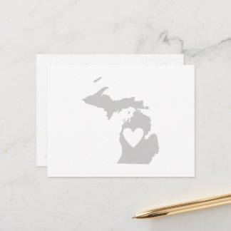 Michigan Grått State Karta Shape with Heart Cutout Vykort