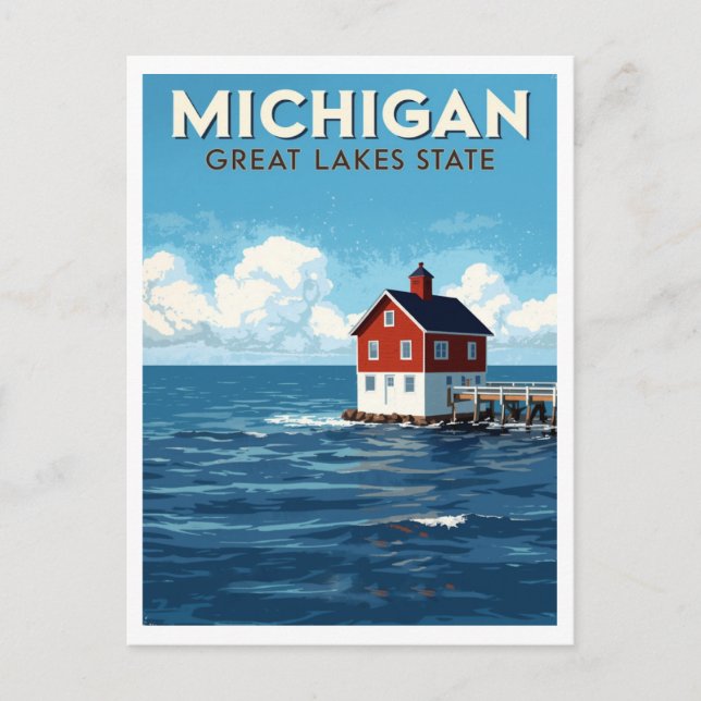 Michigan Great Lakes Fyrtorn Vykort (Framsida)