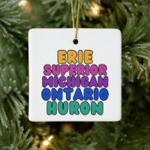 Michigan Great Lakes Rainbow Text Ornament 
