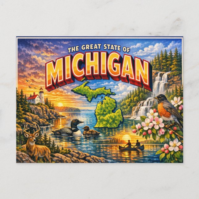 Michigan Hälsningar Postkort  Vykort (Framsida)