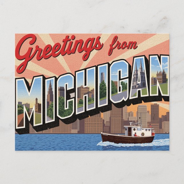 Michigan Hälsningar Stora Vykort (Framsida)