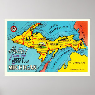 Michigan halvö 16x24 karta poster