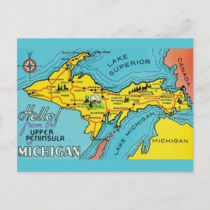 Michigan halvö 16x24 karta vykort