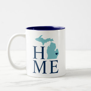 Michigan Hem Aqua Blå Anpassad Stad Hjärtat Två-Tonad Mugg
