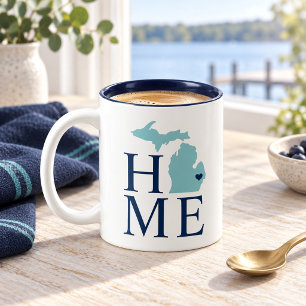 Michigan Hem Aqua Blå Anpassad Stad Hjärtat Två-Tonad Mugg