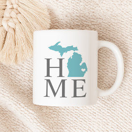 Michigan Hem Aqua Blå Stat Hjärtat Kaffemugg