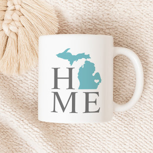 Michigan Hem Aqua Blå Stat Hjärtat Kaffemugg