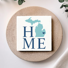 Michigan Hem Aqua Navyblå Anpassad Stad Hjärtat Stenunderlägg