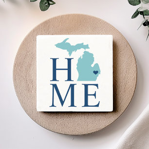 Michigan Hem Aqua Navyblå Anpassad Stad Hjärtat Stenunderlägg