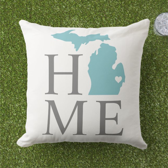 Michigan Hem Aqua Stat Grå Text Kudde (Gräs)