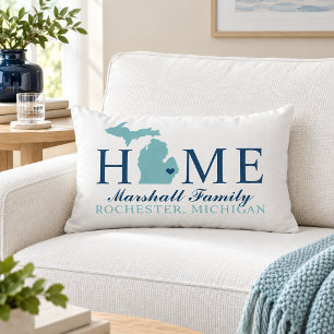 Michigan Hem Aqua Stat Navy Familj Monogram Lumbarkudde