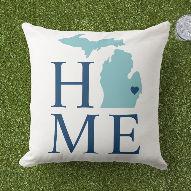 Michigan Hem Aqua Stat Navy Text Kudde (Gräs)