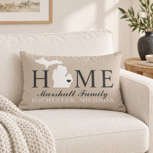Michigan Hem Beige Familj Stad Monogram Lumbarkudde