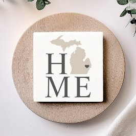 Michigan Hem Beige och Grå Anpassad Stadshjärta Stenunderlägg