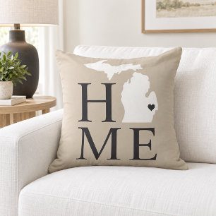 Michigan Hem Beige Vit Stat Hjarta Kudde