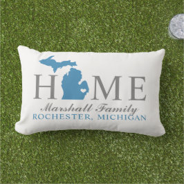 Michigan Hem Blå Stat Grå Familj Monogram Lumbarkudde