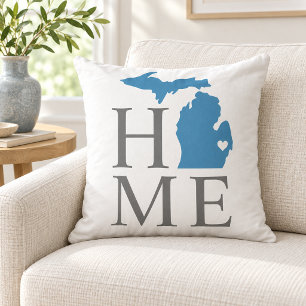 Michigan Hem Blå Stat Grå Text Kudde