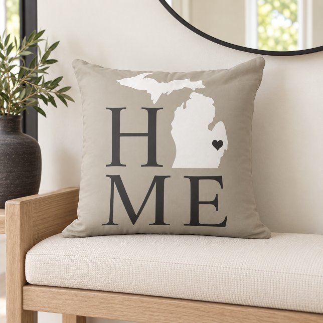 Michigan Hem Grå Vit Stat Hjarta Kudde (Skapare uppladdad)