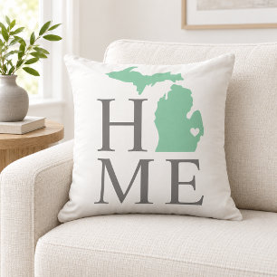 Michigan Hem Mint State Grå Text Kudde